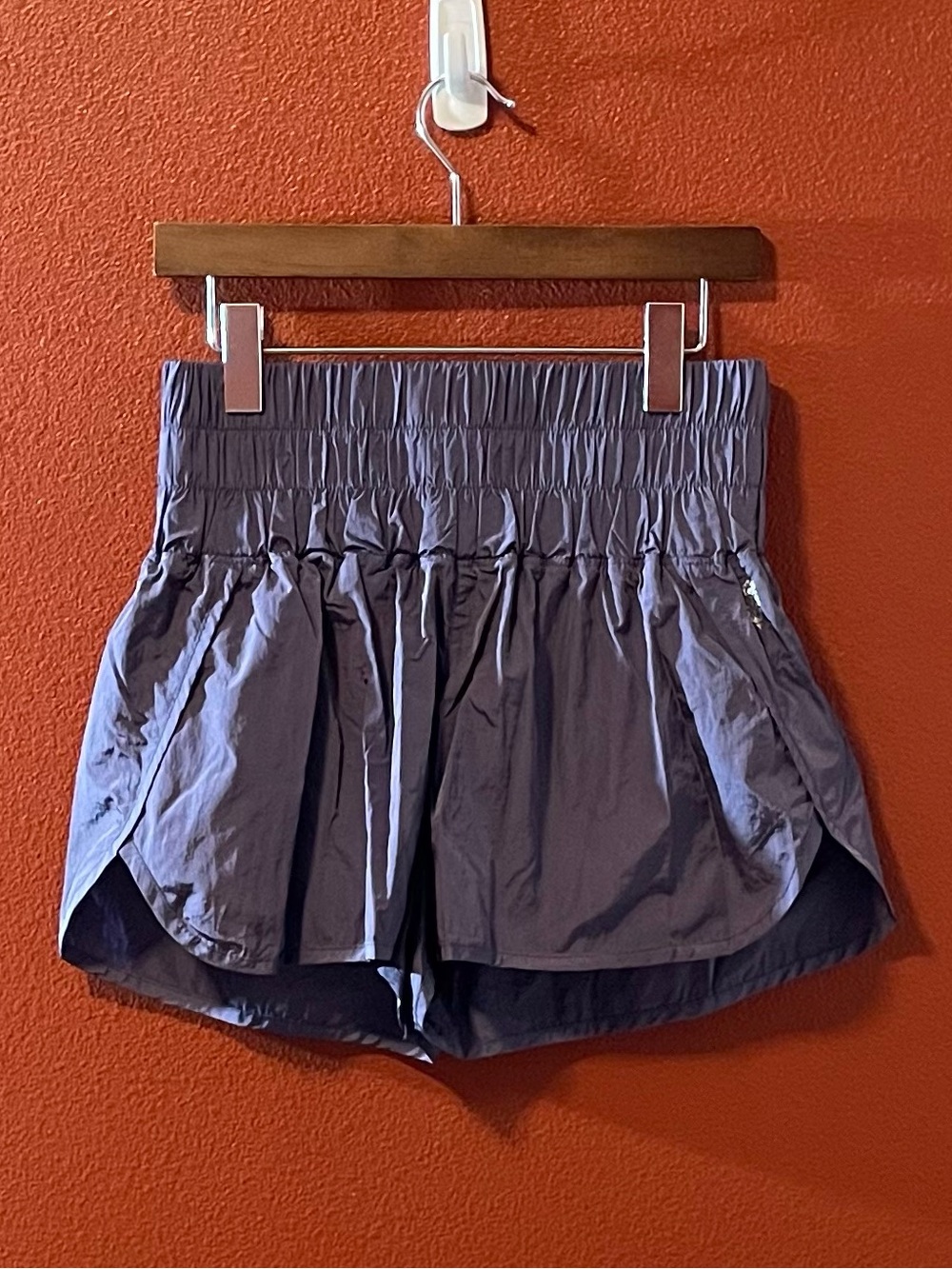 Free People Movement Women’s The Way Home Metallic Purple Smocked Shorts